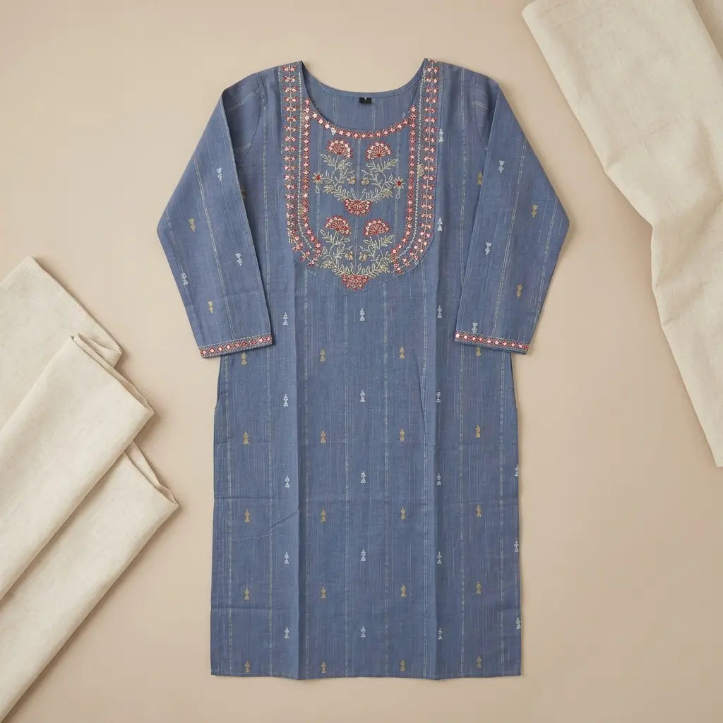 Round Neck Cotton Kurti Top - Size 38