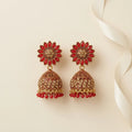 Ruby Red Floral Antique-Style Jhumka Earrings Qatar