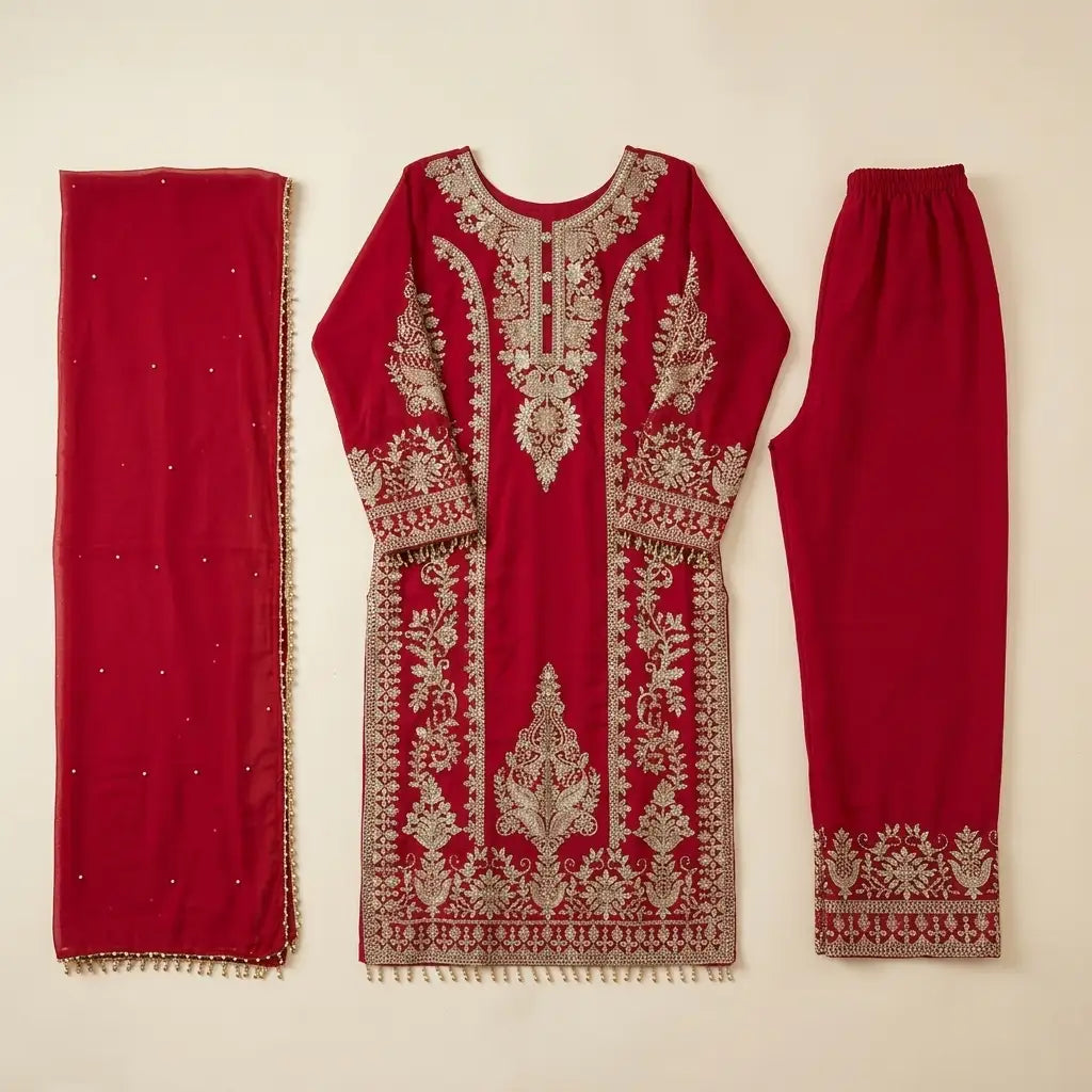 Pakistani Kurthi Set with Palazzo & Dupatta