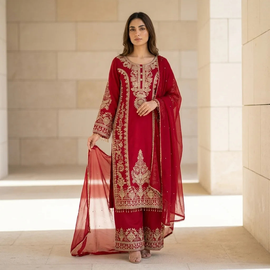 Pakistani Kurthi Set with Palazzo & Dupatta