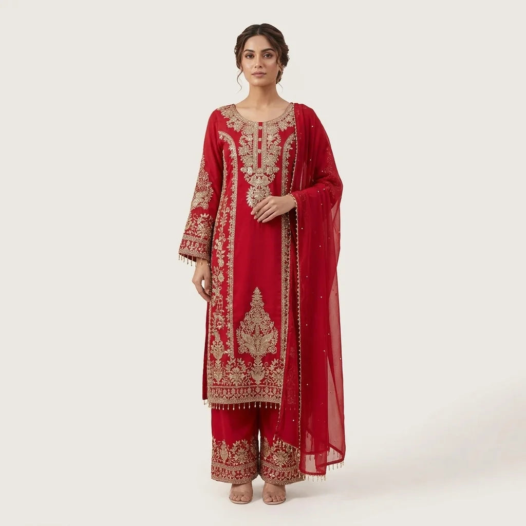 Pakistani Kurthi Set with Palazzo & Dupatta