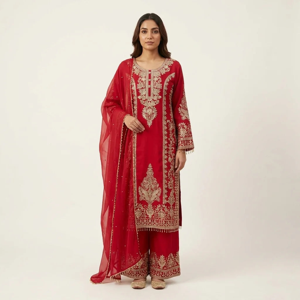 Pakistani Kurthi Set with Palazzo & Dupatta