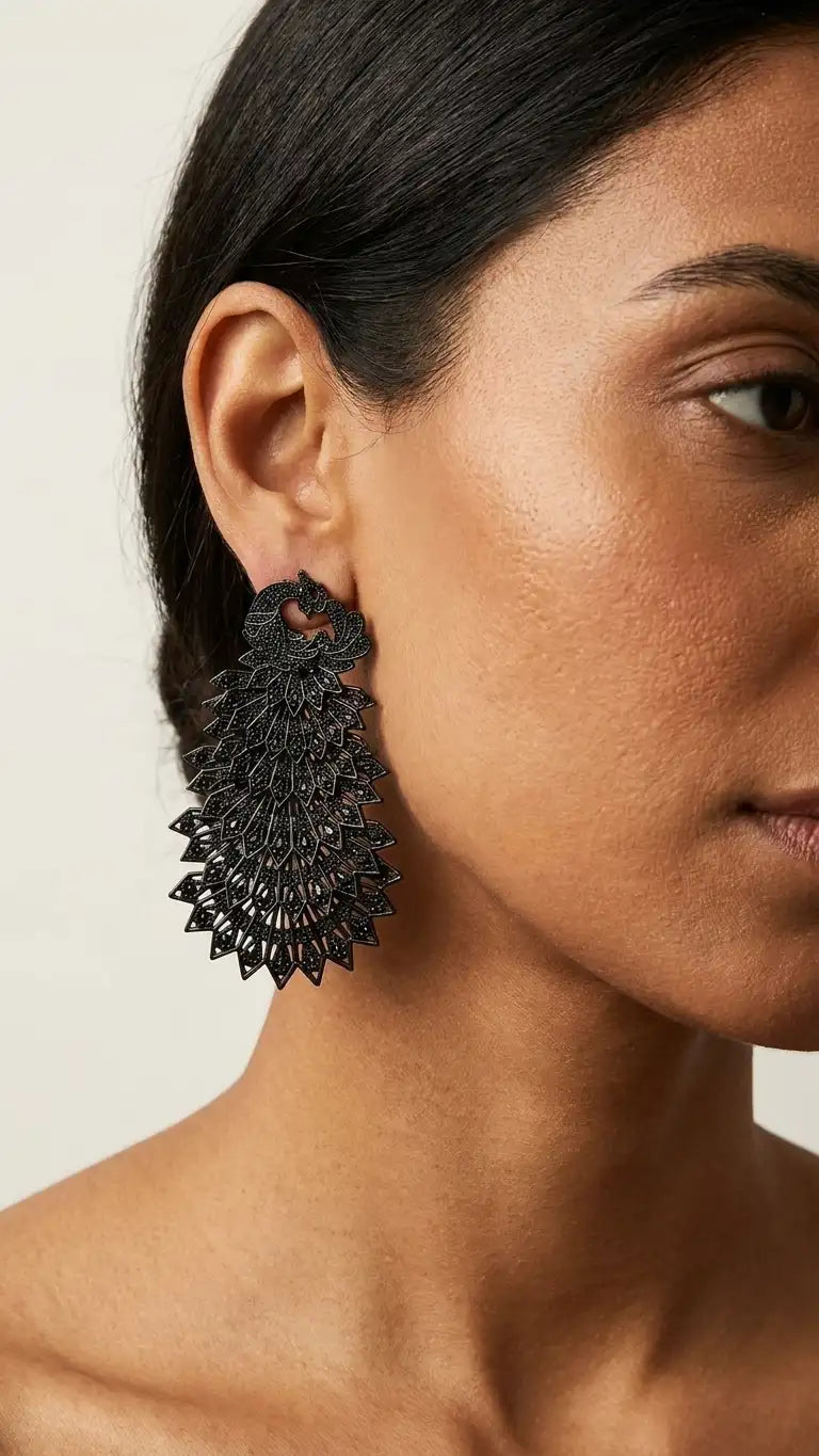 Black Peacock Earrings