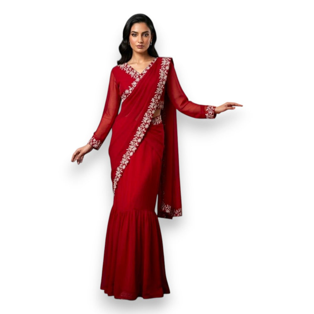 Gown Saree Ready To Wear- Georgette Fabric Embroidery Work