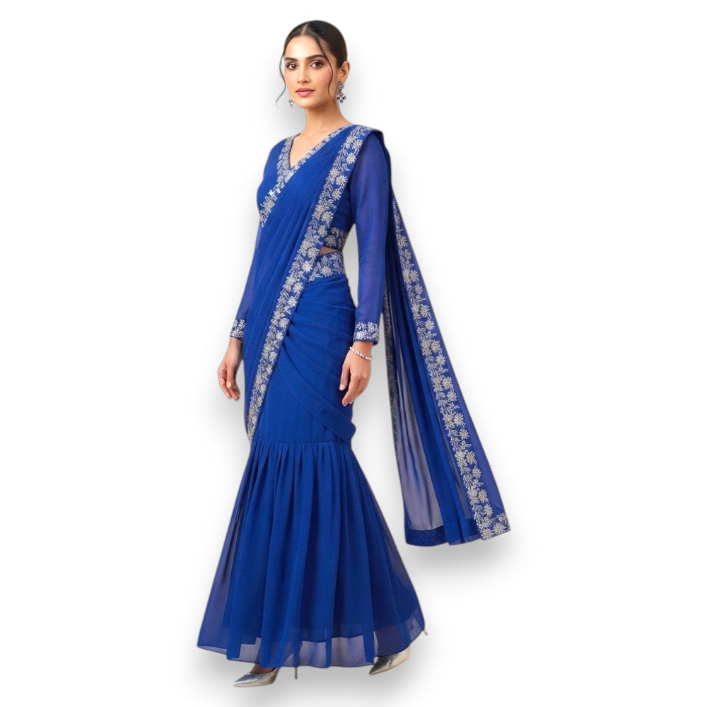 Gown Saree Ready To Wear- Georgette Fabric Embroidery Work