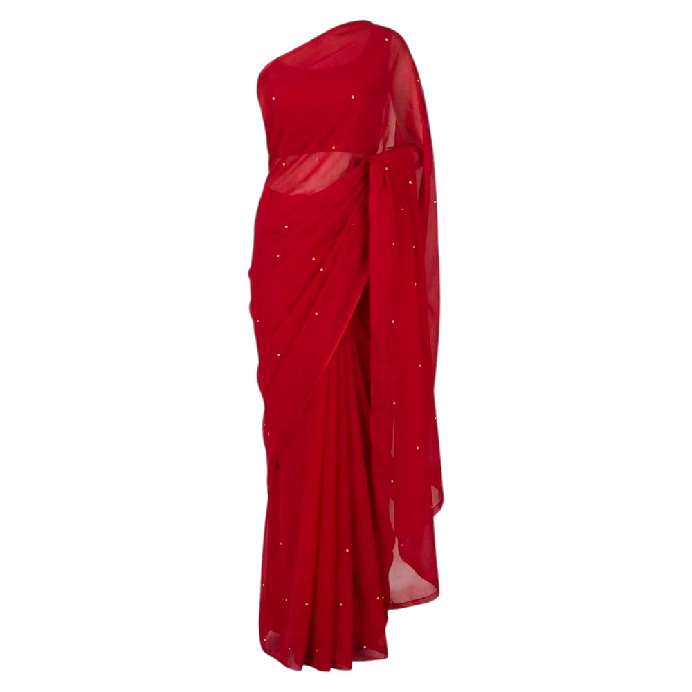 Ruby Red Simple Georgette Saree