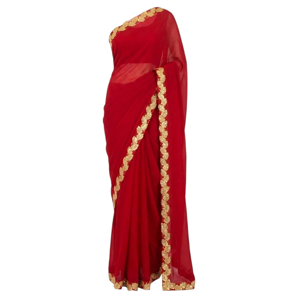 Elegant Designer Saree with Gold Applique Border