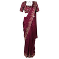 Wine Floral Threadwork Fendi Saree Set