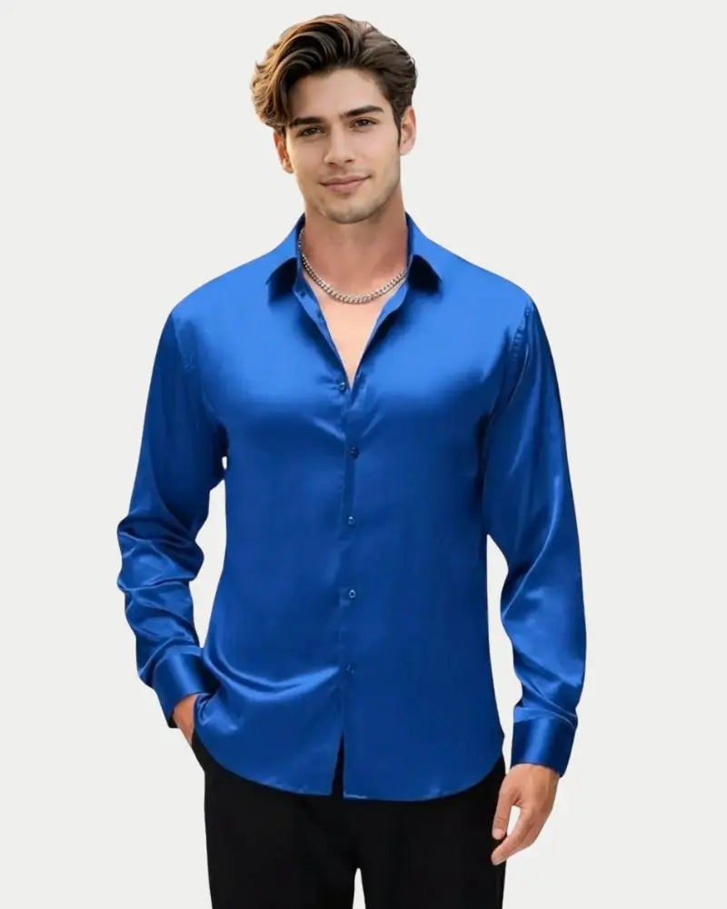 Full Sleeve Luxurious Silk Shirt Color - Blue