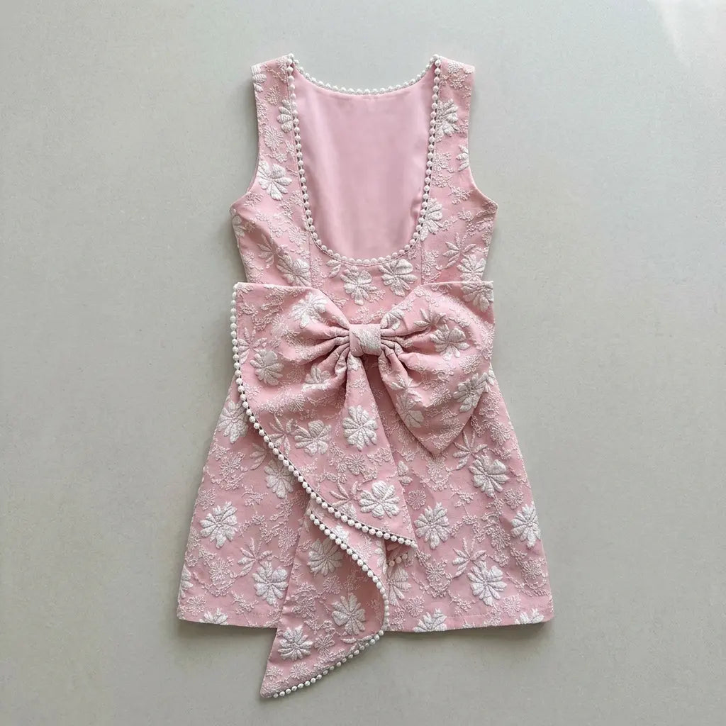 Women's Elegant U-Neck Backless Bow-Tied Short Dress