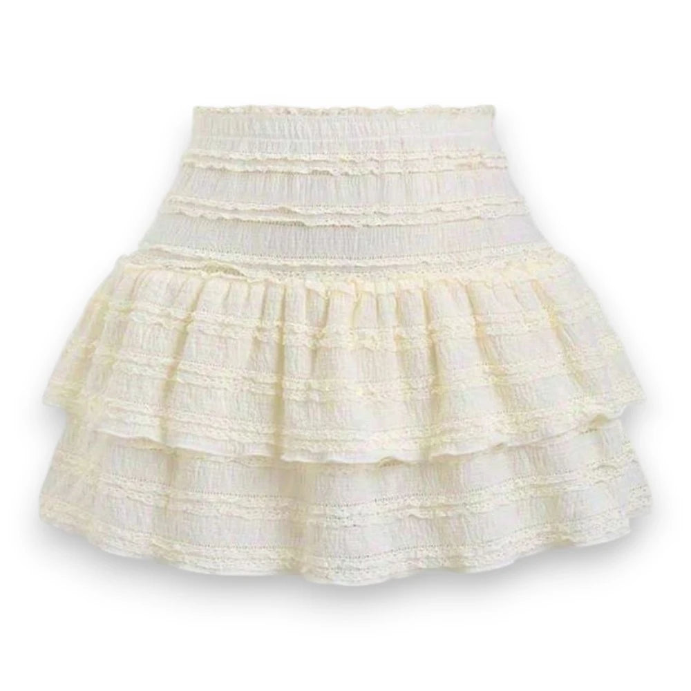 Apricot Tiered Ruffle Mini Skirt