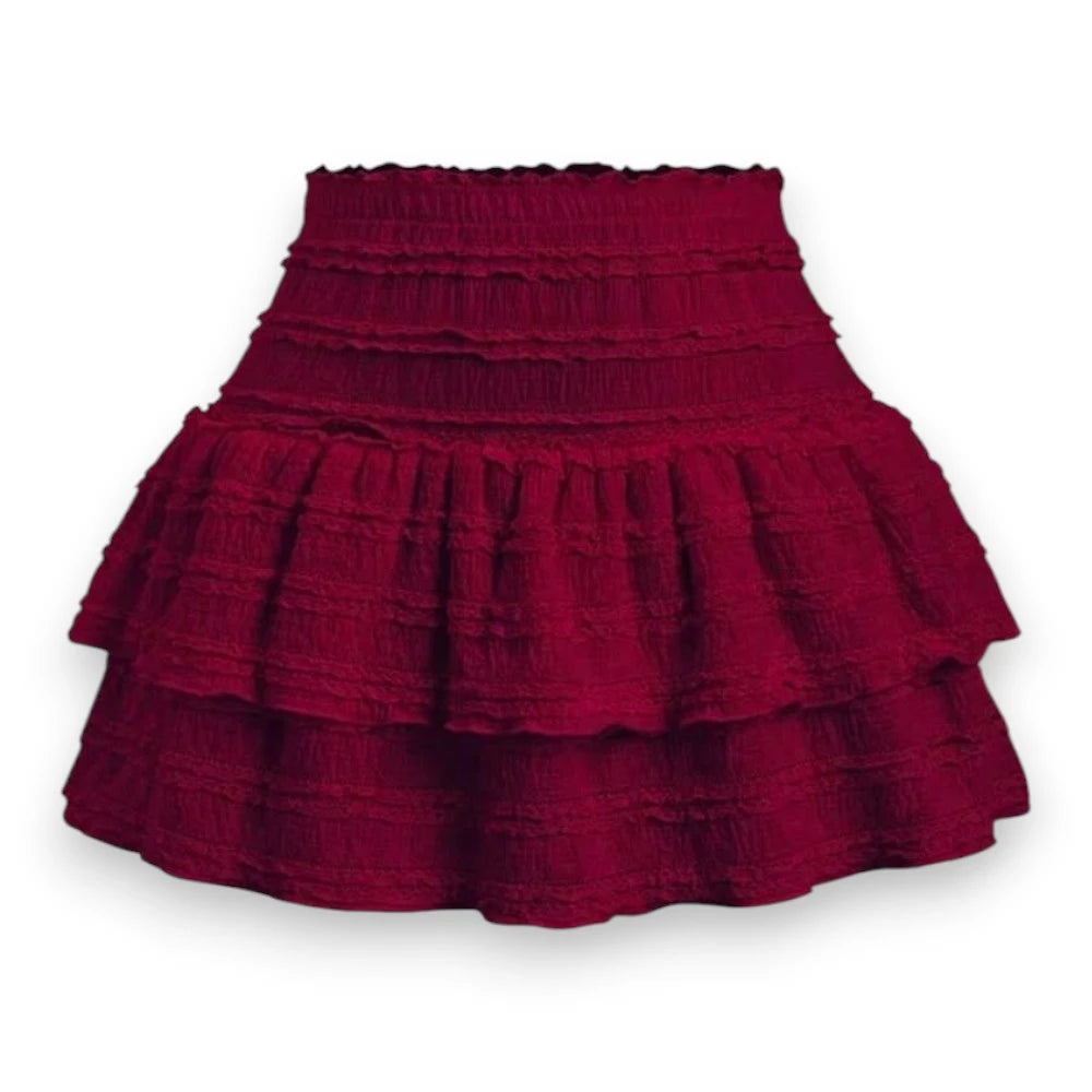 Burgundy Tiered Ruffle Mini Skirt