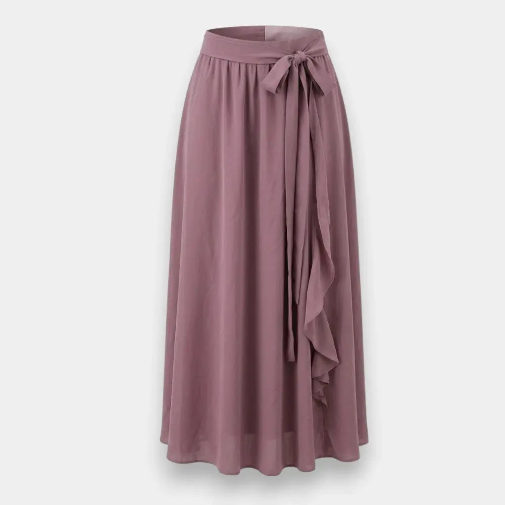 Pink Flounce Tie Waist Maxi A-Line Skirt – Elegant Women’s Long Skirt