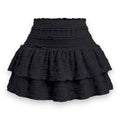 Black Smocked Tiered Ruffle Mini Skirt