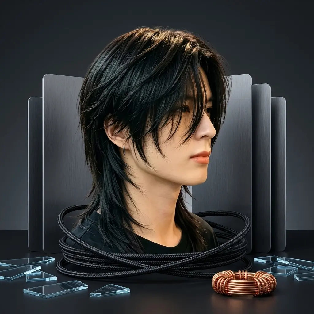 Pure Black Layered Choppy Hair Wig – Medium Length with Choppy Bangs for Cosplay
